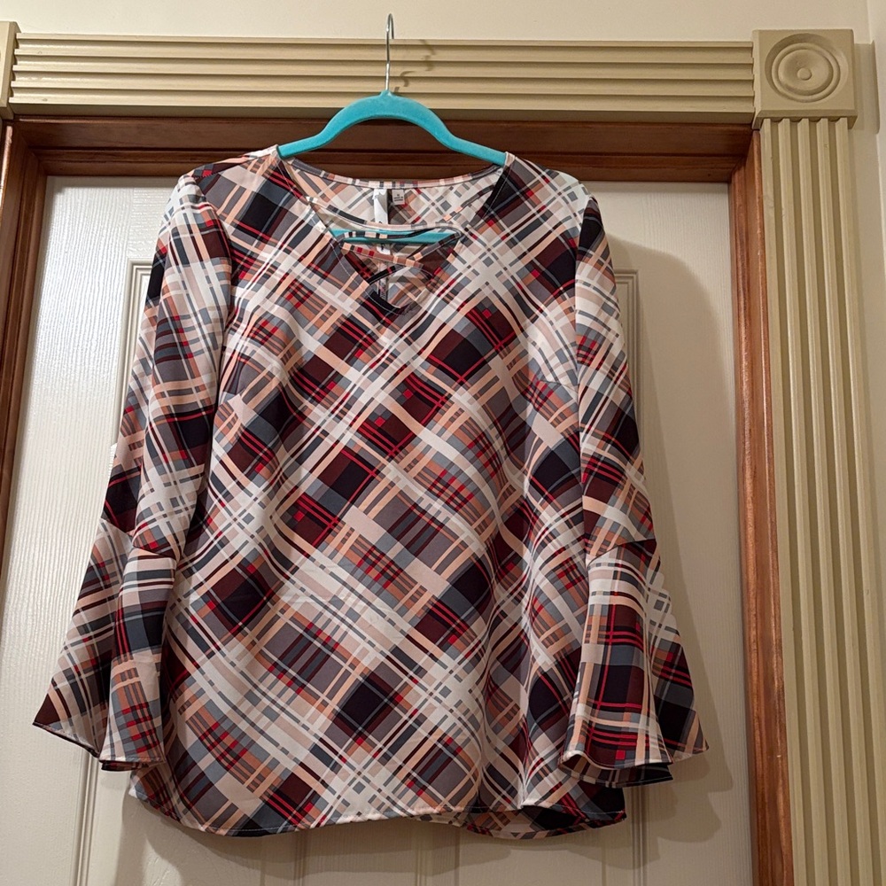 Plaid Women's Blouse in Red and Cream